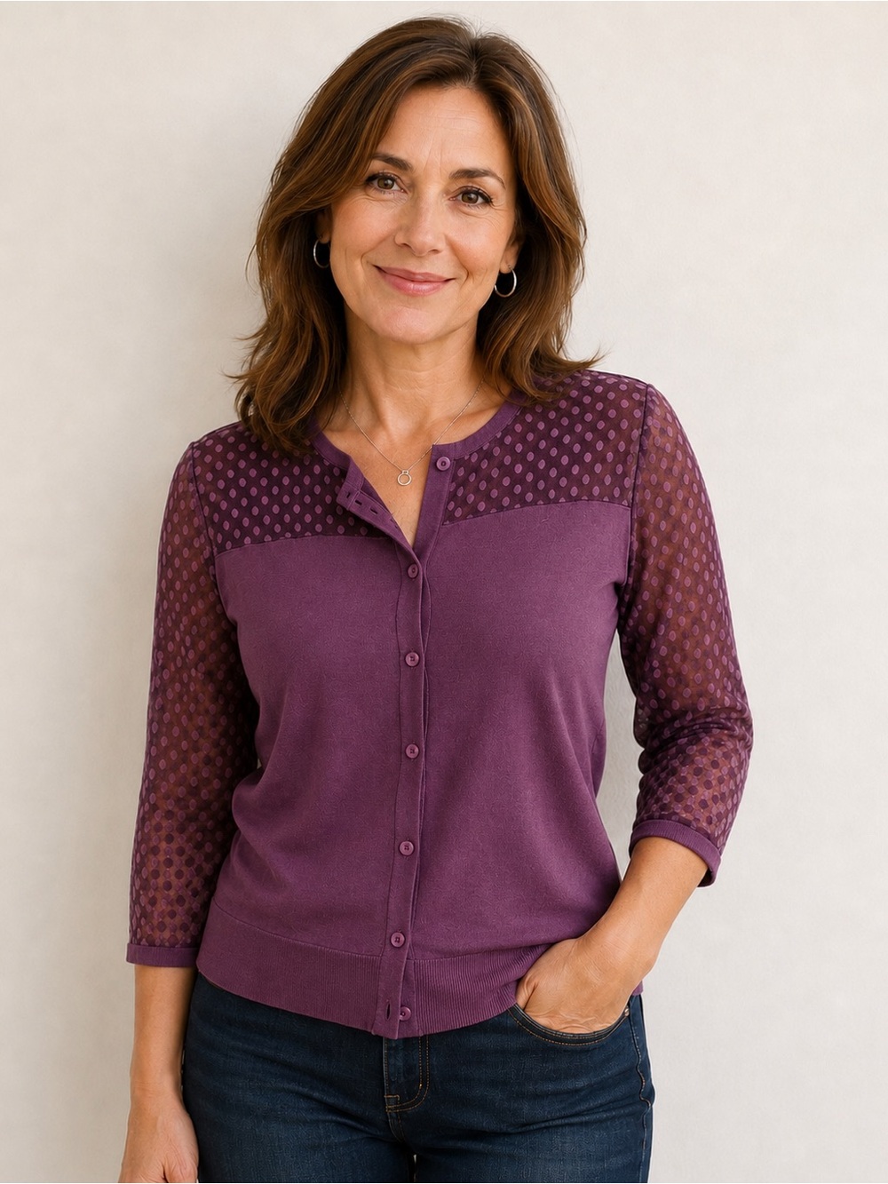August Silk Purple Button Up Top Size M NWT